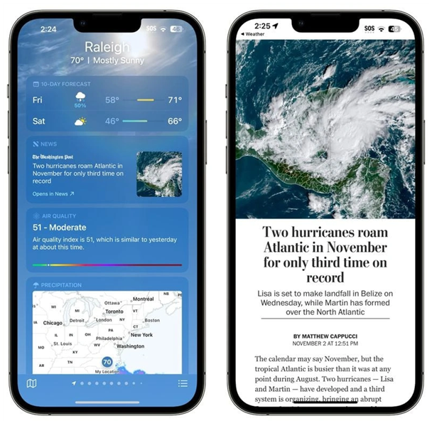 东丰苹果14维修分享iPhone 14手机如何看天气时顺带看新闻 