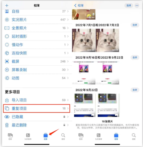 东丰苹果手机维修分享iOS 16 中相册重复项目功能使用方法 